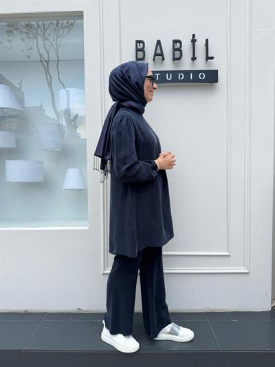 Uzun Düz Kadın Tunik Lacivert