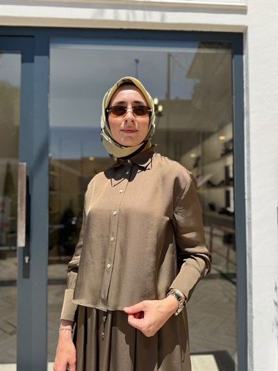 D51 Joy Asetat Lastikli Etekli Kadın Takım Haki Yeşil