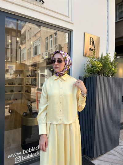 D51 Joy Asetat Lastikli Etekli Kadın Takım Sarı