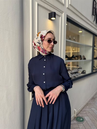 D51 Joy Asetat Lastikli Etekli Kadın Takım Lacivert