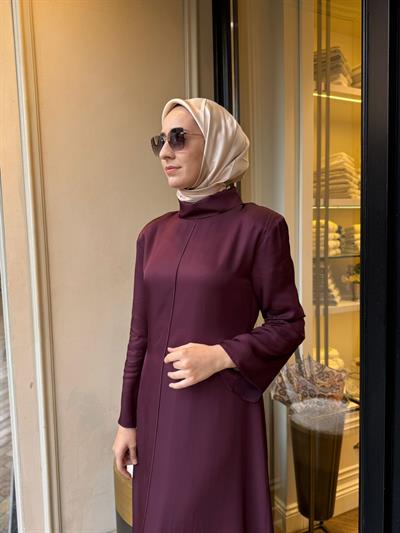 D52 Lima Asetat Korsaj Detay Kadın Elbise Bordo