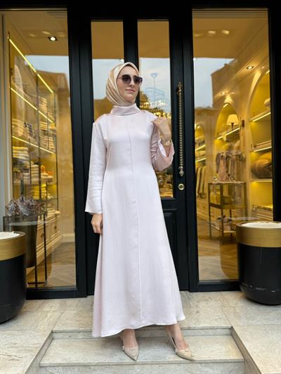 D52 Lima Asetat Korsaj Detay Kadın Elbise Pudra Pembe