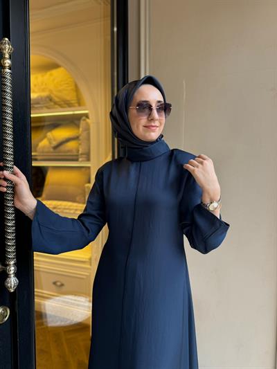 D52 Lima Asetat Korsaj Detay Kadın Elbise Lacivert