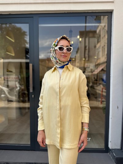 D87 Velar Lyocell Keten Pantolonlu Kadın Takım Sarı