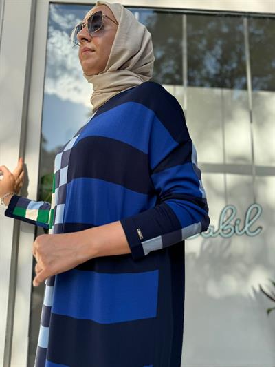 Dama Desenli Kadın Triko Elbise Lacivert