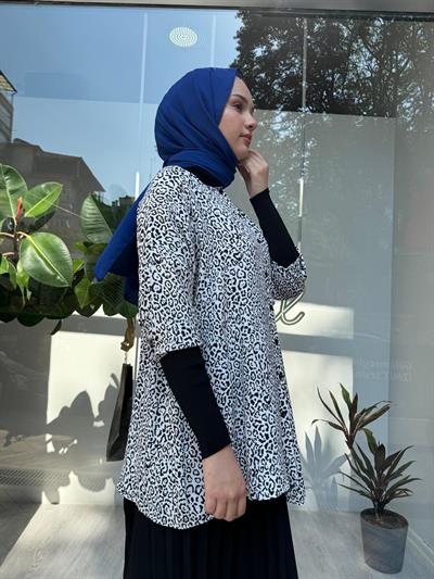 Desenli Esnek Kadın Gömlek Leopar Siyah
