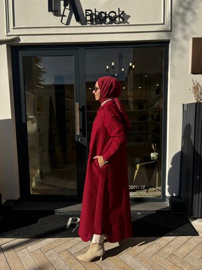 Desenli Kapitone Kadın Kap Bordo