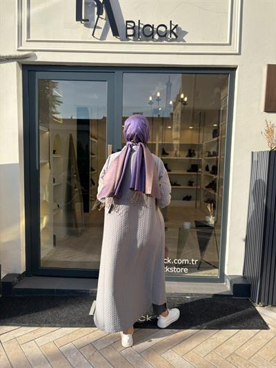 Desenli Kapitone Kadın Kap Gri
