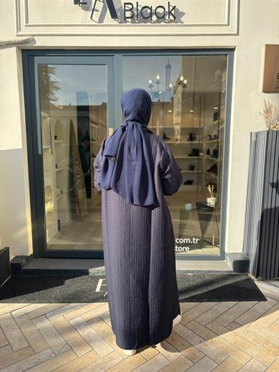 Desenli Kapitone Kadın Kap Lacivert