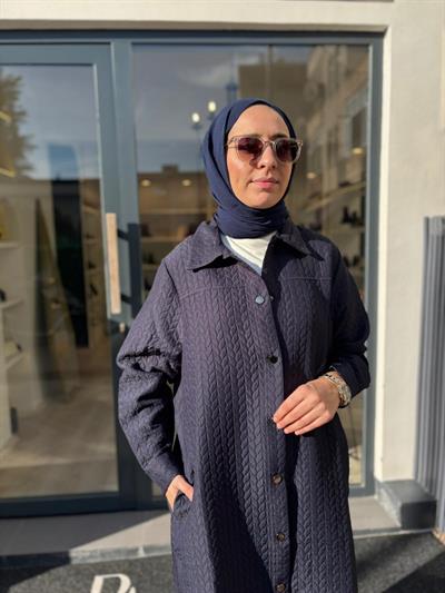 Desenli Kapitone Kadın Kap Lacivert