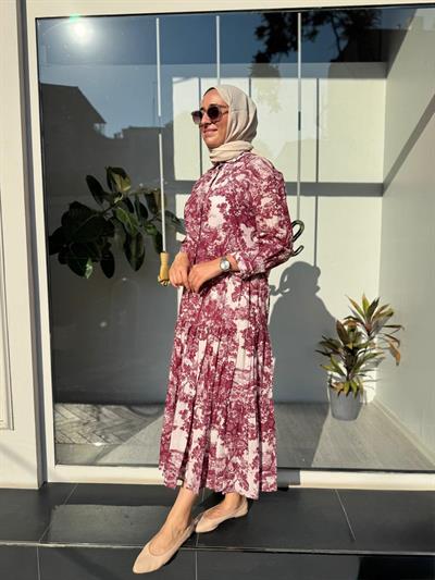 Desenli Vual Etekli Kadın Takım Bordo