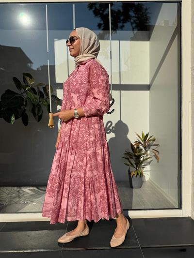 Desenli Vual Etekli Kadın Takım Pembe