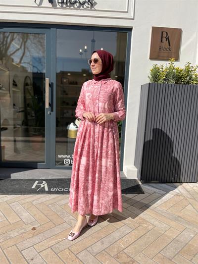 Desenli Vual Kadın Elbise Pembe