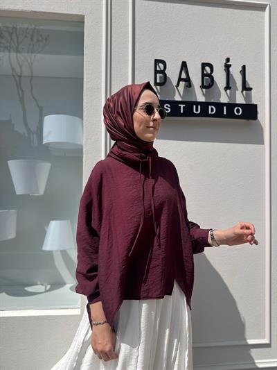 Devrik Yaka Kadın Bluz Bordo