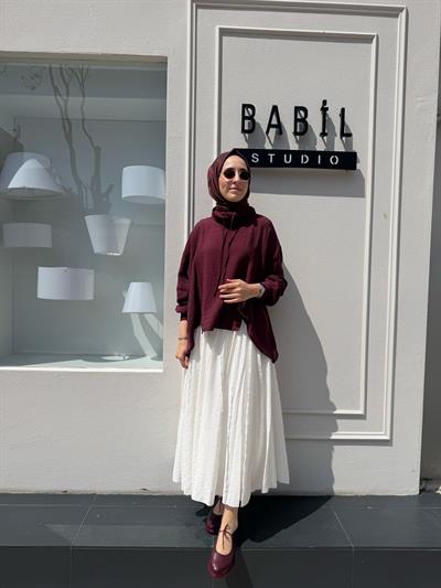Devrik Yaka Kadın Bluz Bordo