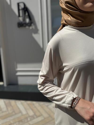 Dikiş Detaylı Kadın Bambu Tunik Ekru