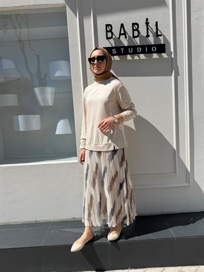 Dikiş Detaylı Kadın Bambu Tunik Ekru