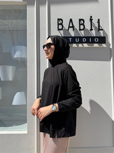 Dikiş Detaylı Kadın Bambu Tunik Siyah
