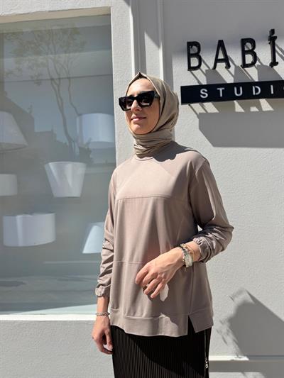 Dikiş Detaylı Kadın Bambu Tunik Vizon