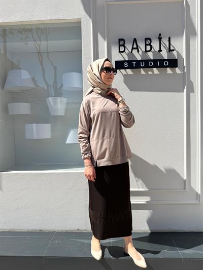Dikiş Detaylı Kadın Bambu Tunik Vizon