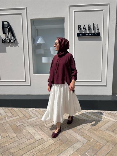 Dikiş Detaylı Kadın Etek Beyaz