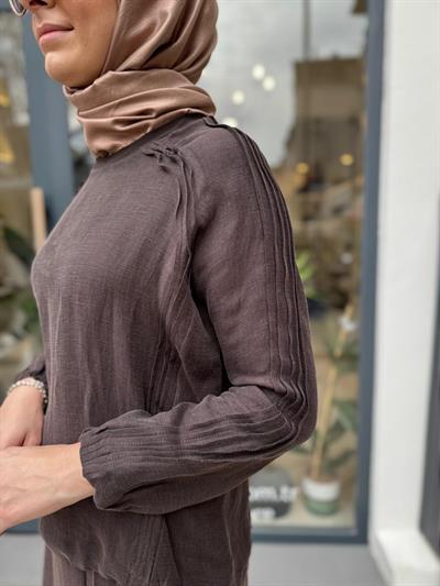 Dikiş Detaylı Kadın Etek Takım Kahve