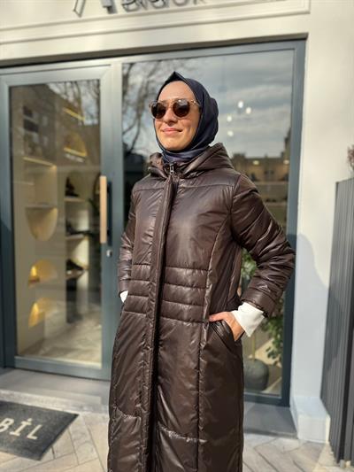 Dikiş Detaylı Kadın Şişme Mont Kahve