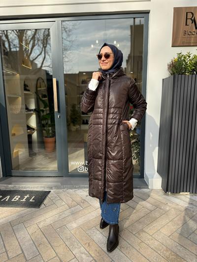 Dikiş Detaylı Kadın Şişme Mont Kahve