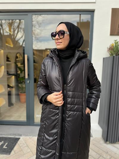 Dikiş Detaylı Kadın Şişme Mont Siyah