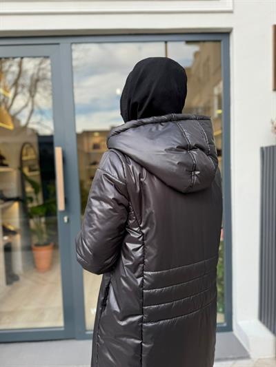 Dikiş Detaylı Kadın Şişme Mont Siyah