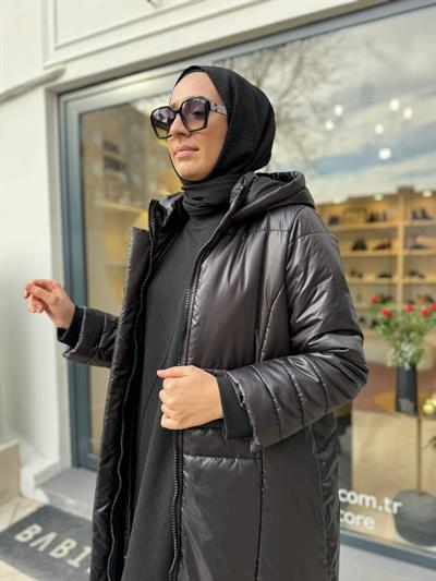 Dikiş Detaylı Kadın Şişme Mont Siyah