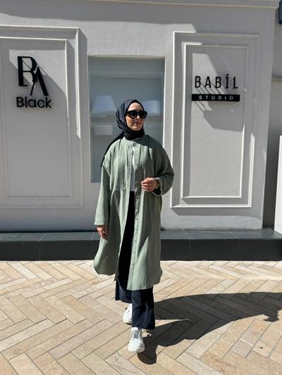Dikiş Detaylı Ruvo Kadın Gömlek Koyu Yeşil
