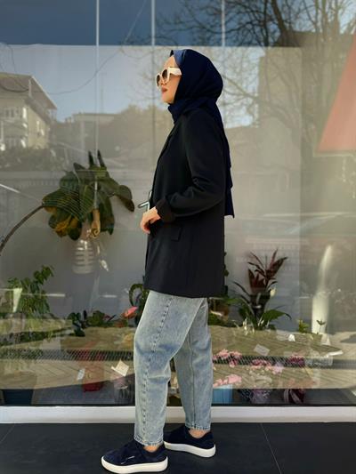 Düğme Detay Blazer Kadın Ceket Lacivert