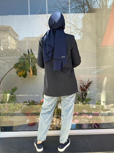 Düğme Detay Blazer Kadın Ceket Lacivert