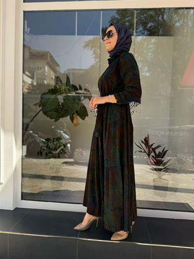 Düğme Detaylı Beli Kuşaklı Kadın Pardesü Elbise Saks Mavi