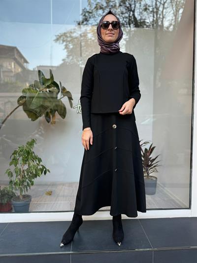 Düğme Detaylı Kadın Takım Siyah
