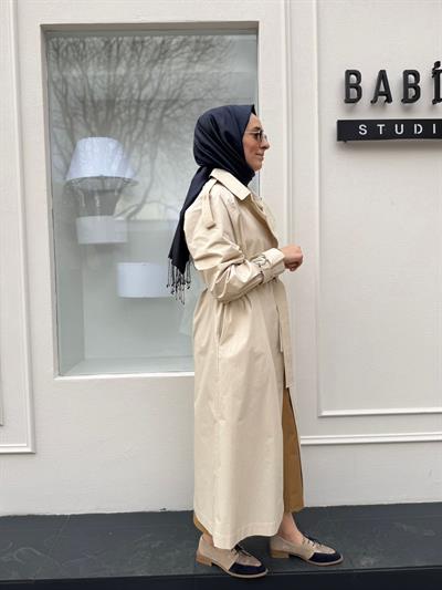Düğme Detaylı Kadın Trench Bej