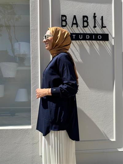 Düğme Detaylı Kadın Tunik Lacivert