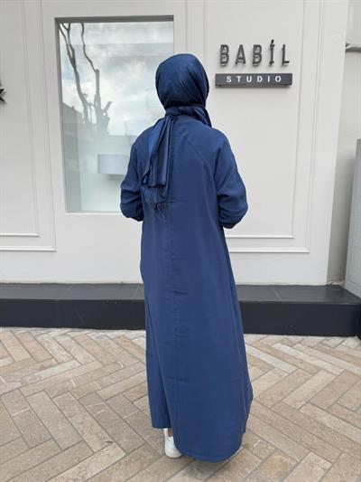 Düğmeli Basic Kadın Kap Indigo