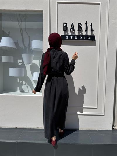 Düğmeli Taşlanmış Kadın Gömlek Elbise Siyah