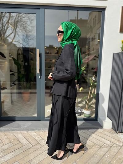 Düğmeli Ters Dikişli Kadın Etek Takım Siyah
