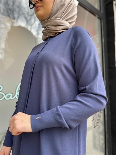 Düğmeli Uzun Kadın Hırka Indigo