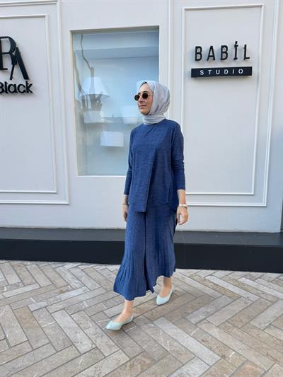Elenay Plisoley Kadın Pantolon Etek Indigo