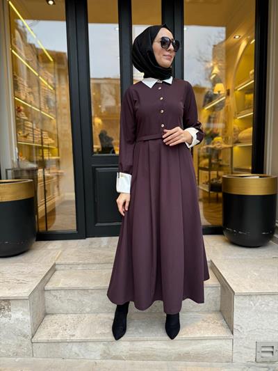 Eliza Gömlek Detaylı Elbise Bordo