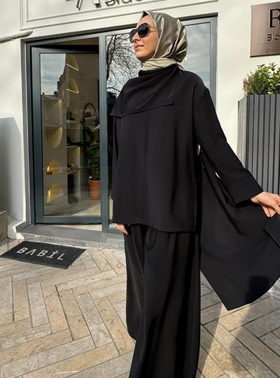Eva Krep Şal Detaylı Bluz Siyah