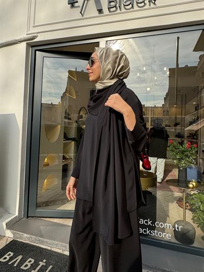 Eva Krep Şal Detaylı Bluz Siyah