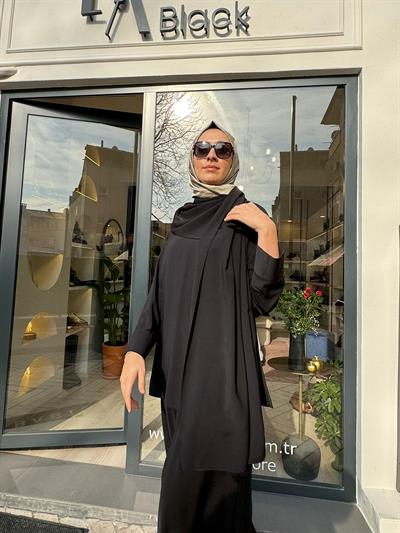 Eva Krep Şal Detaylı Bluz Siyah