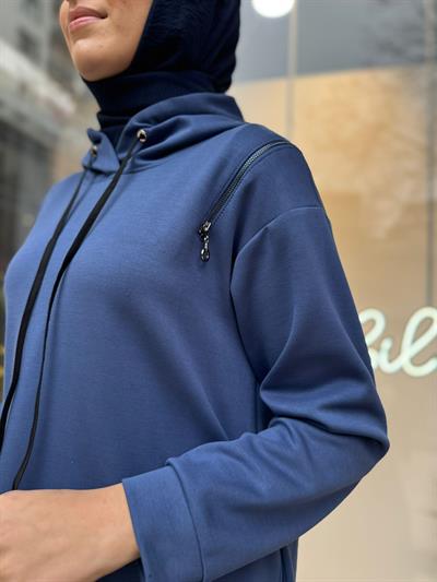 Fermuar Detaylı Basic Kadın Eşofman Takımı Indigo