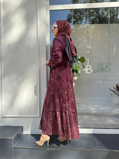 Fermuar Detaylı Kadın Elbise Bordo