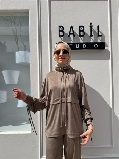 Fermuar Detaylı  Kadın Takım Taba